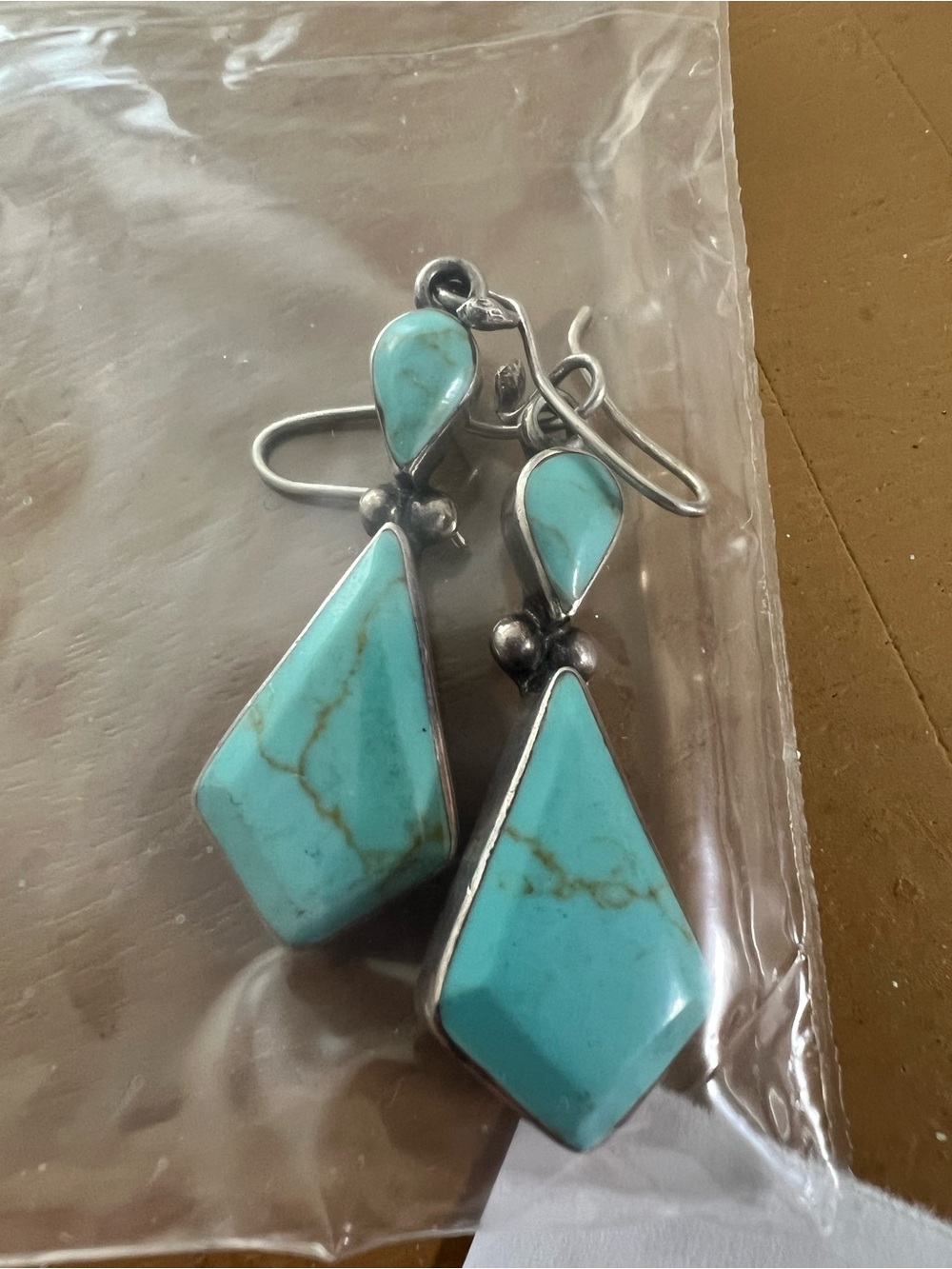 Turquoise Teardrop & Kite Sterling Drop Earrings HUB Mexico 925